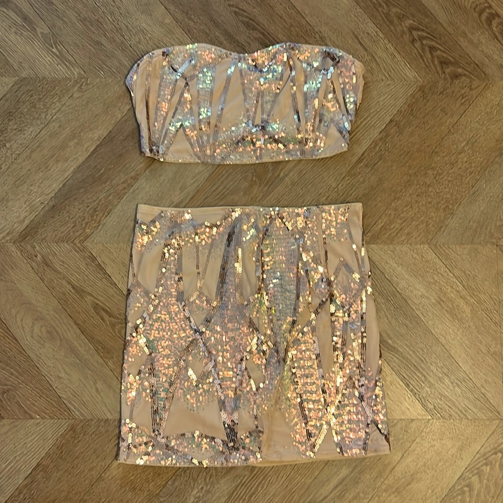 SHEIN Two Piece Sequin Top and Skirt NWT
